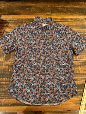 Goodfellow & Co Navy Short-Sleeve Floral Button-Down with Orange & White Flowers